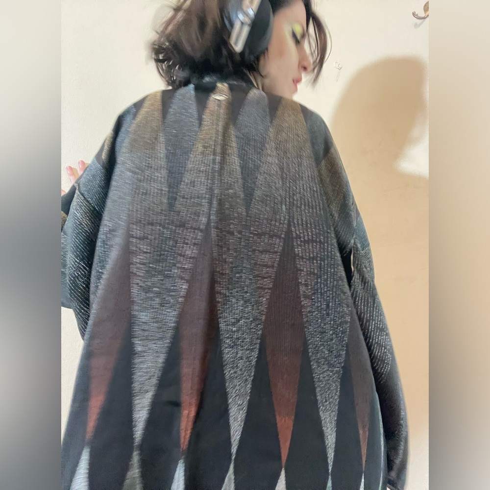 Shimmering wavelengths metallic light frequencies Haori Kimono over coat jacket